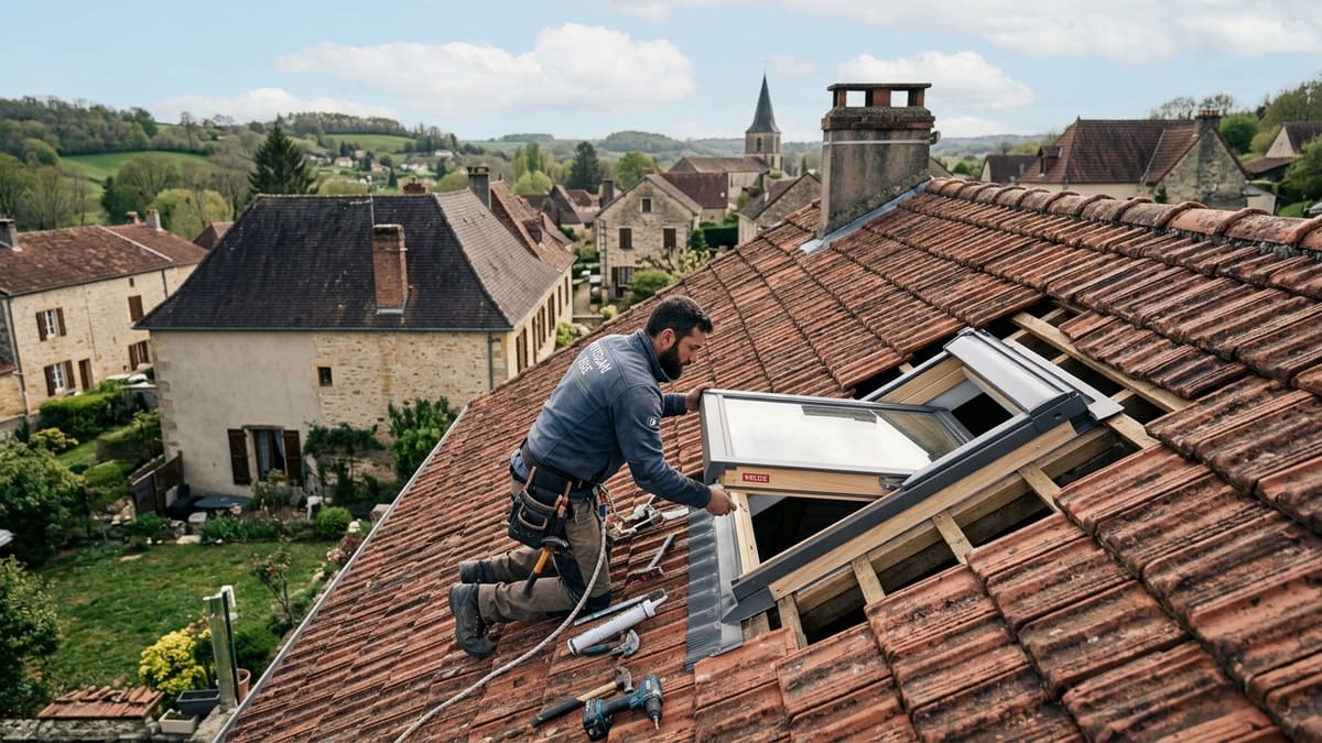 ALT FR — Artisan certifié RGE installant un Velux dans un toit français